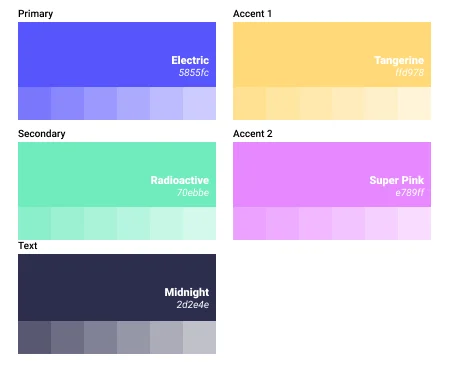 noggn colours: Electric blue, Radioactive green, Tangerine, Super Pink and Midnight