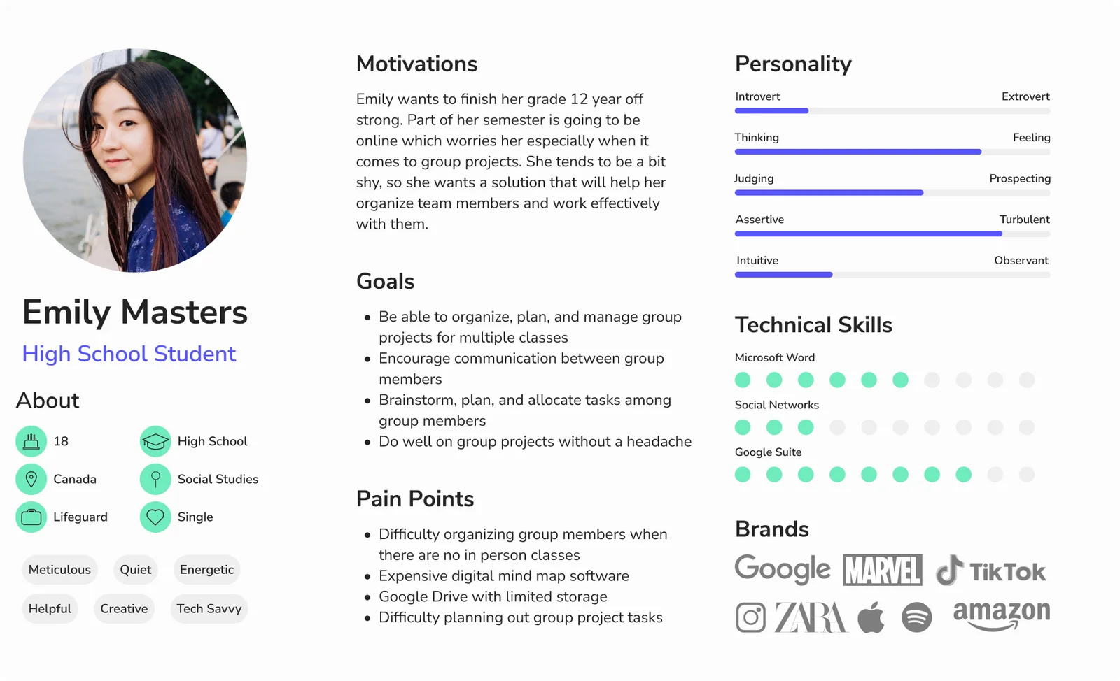 Persona: Emily Masters, a high school student who wants to organize group projects and brainstorm with her team