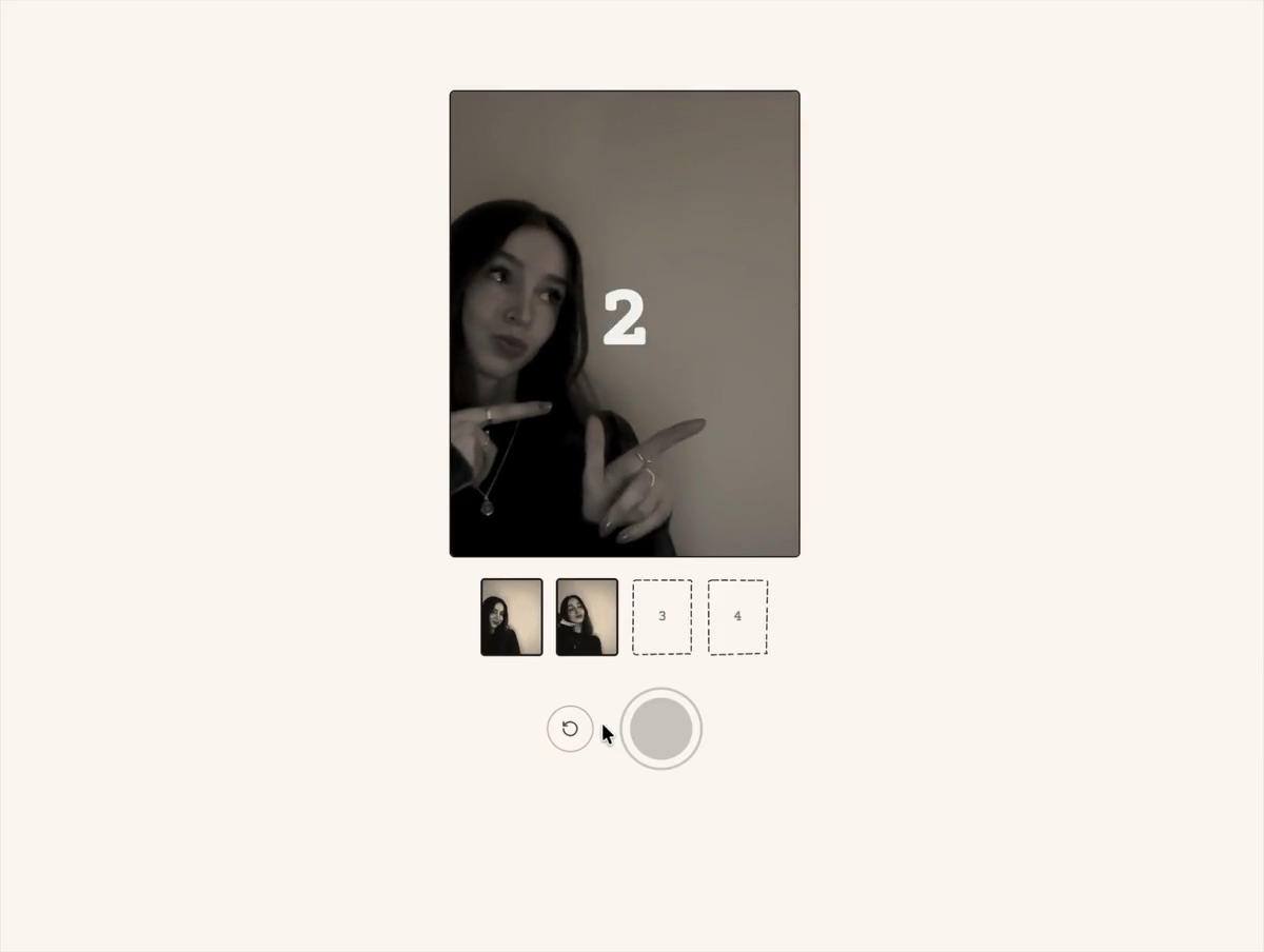 Taking your four: a countdown on screen, with two of four shots already in the strip